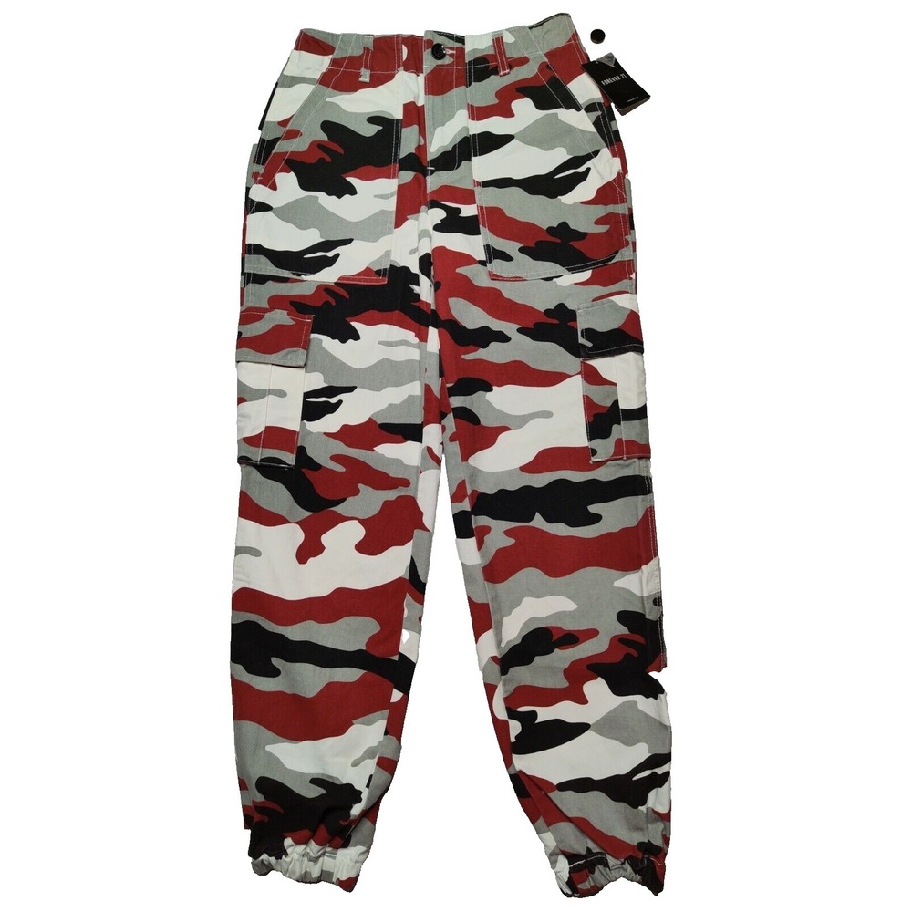 Forever 21 Women XS Gray & Burgundy Camo Cargo Joggers Pants NEW‎
